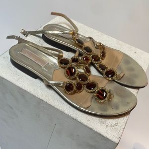 Michael Kors Rhinestone T Strap Thong Sandals size 6.5 Made in Italy